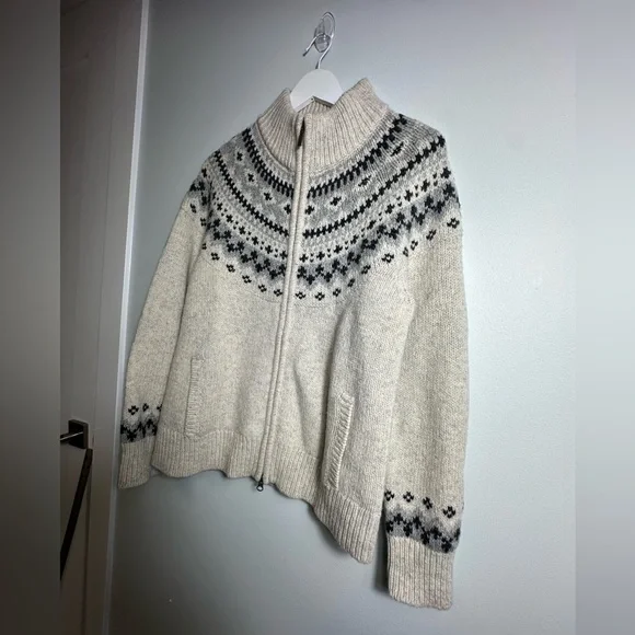 NWT L.L. Bean Fair Isle Classic Rag Wool Grandmacore Zip Cardigan Size Large - Picture 11 of 16